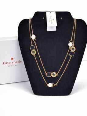 Kate Spade Ipanema Geometric Tile Scatter Necklace Gold Black White